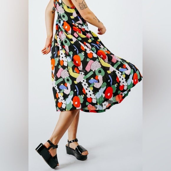 Nooworks Naomi Dress Party Print Rayon Midi Multicolor Small EUC - Picture 9 of 9